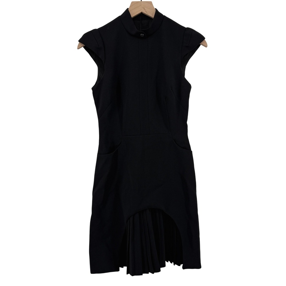 Karen Millen Black Cap-Sleeve Mini Dress with Pleated Hem